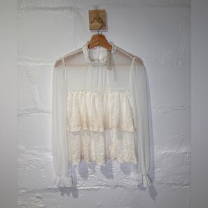 Francesca's NWT Collections Cream & White Sheer Lace Ruffle Blouse